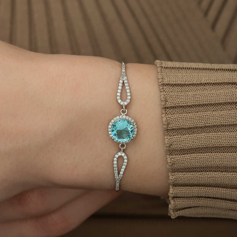 Küçük resim: Gümüş Aquamarine Bileklik