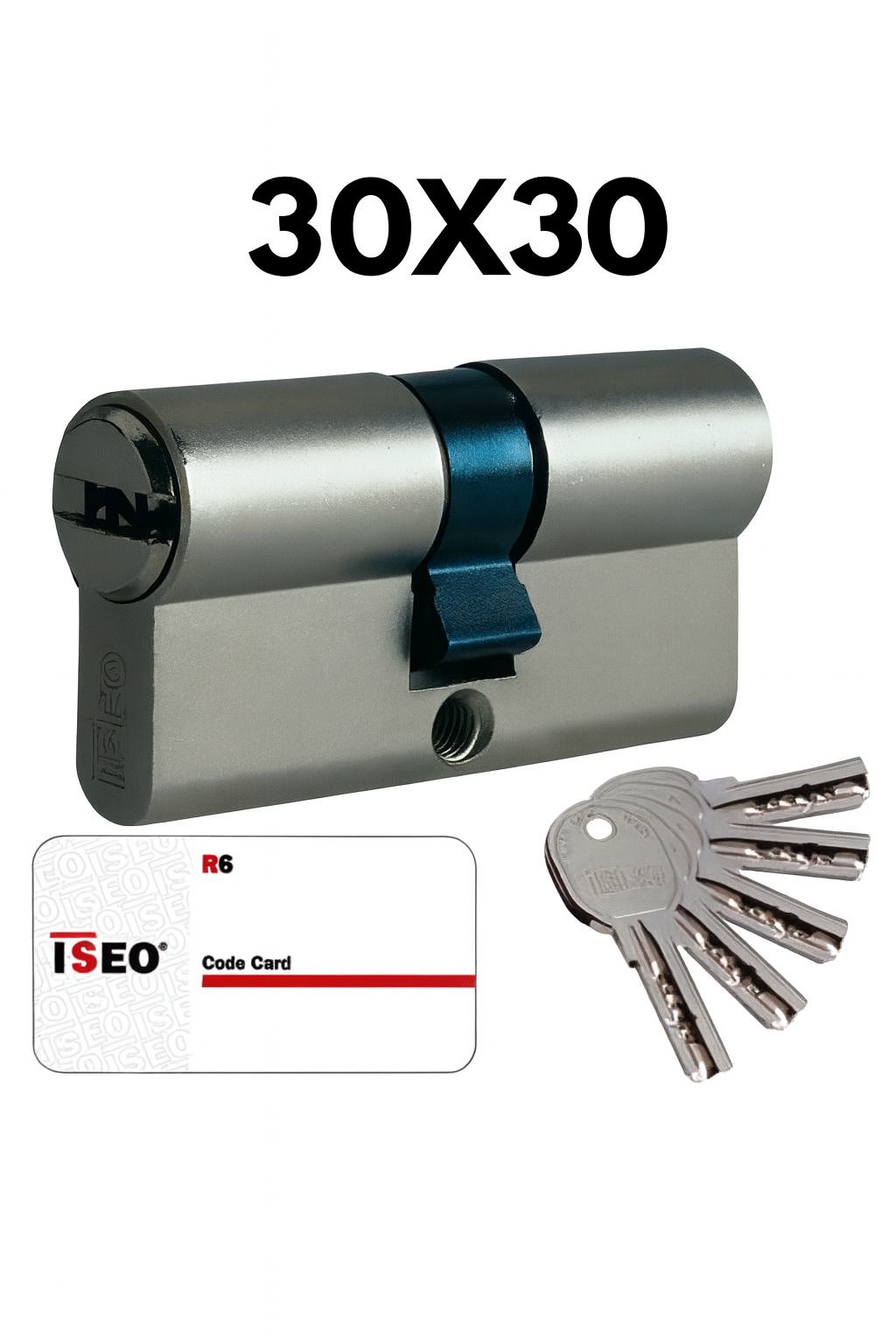 Barillet européen 30x30 à clé plate – livré avec carte de propriété et 3 clés