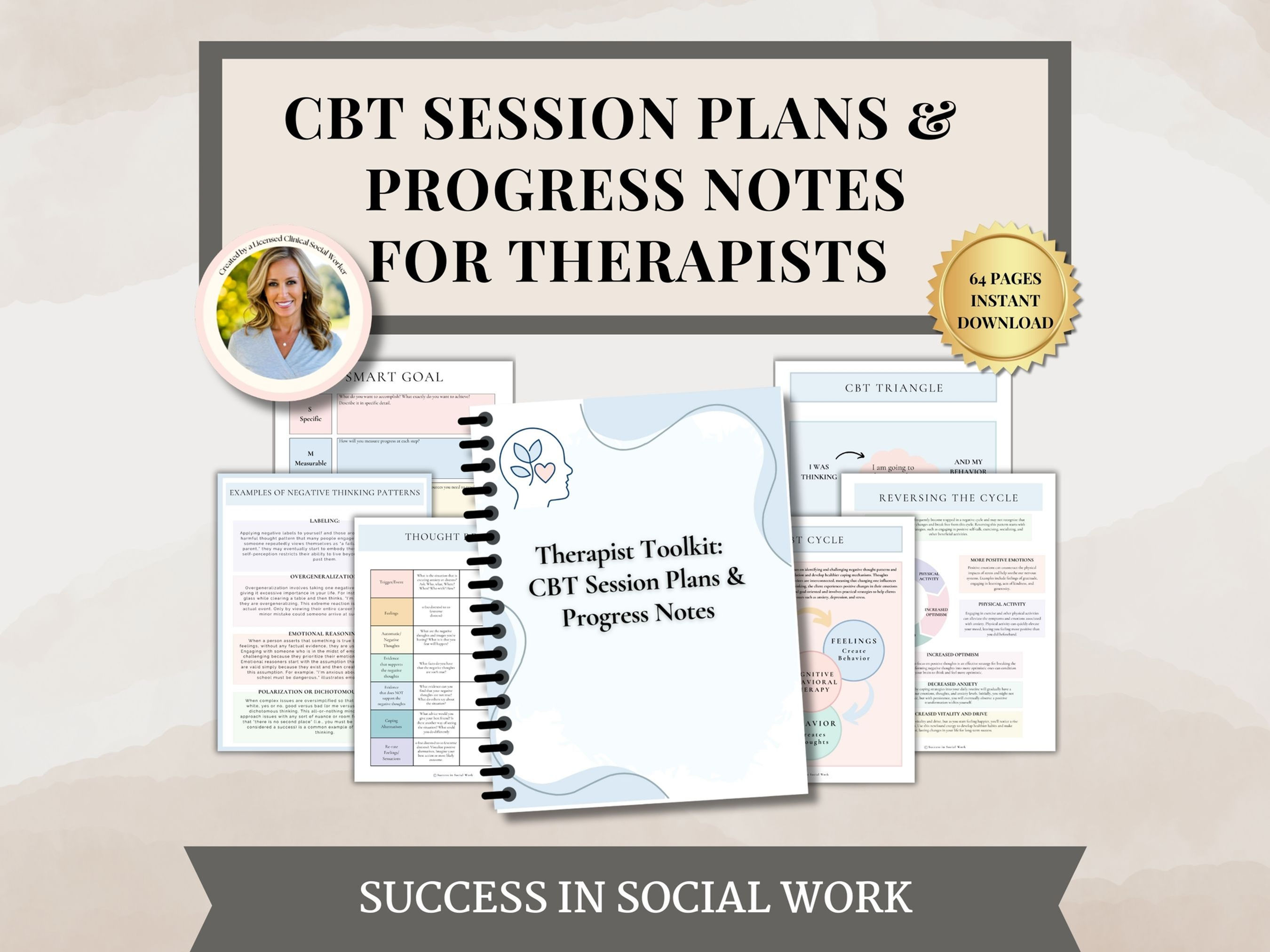 CBT Bundle Session Plans & Progress Notes for Therapy Sessions,cbt skills,cbt