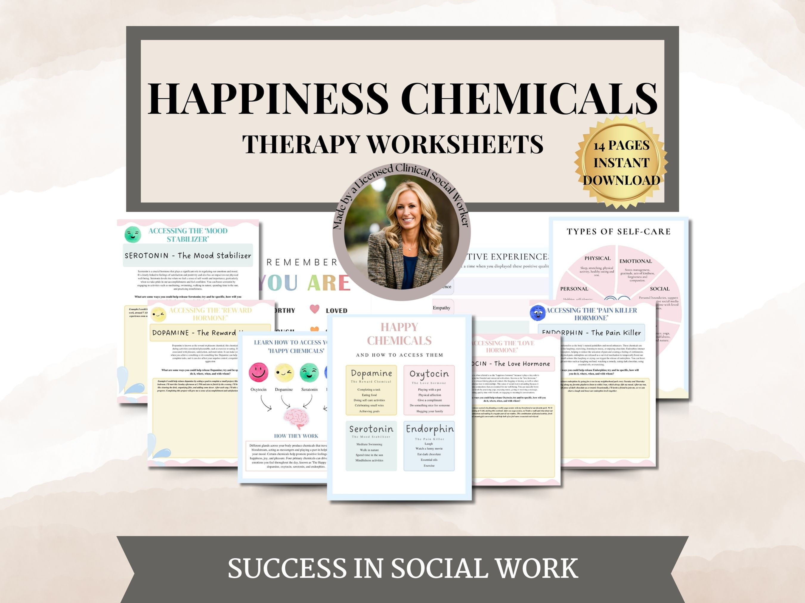Happiness chemicals worksheet, affirmations,social psychology,therapy worksheets