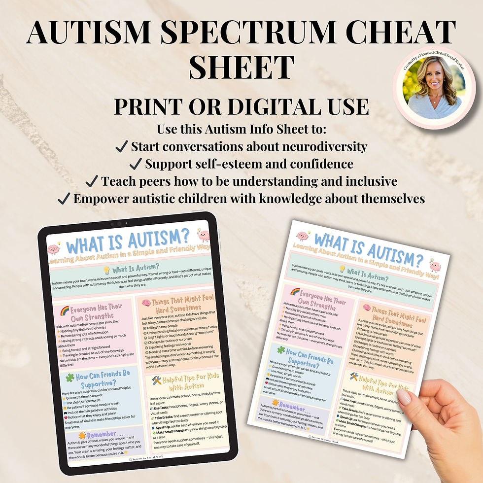Thumbnail: Kid's Autism Info Sheet For Therapist, Parents, School Counselors Social Workers