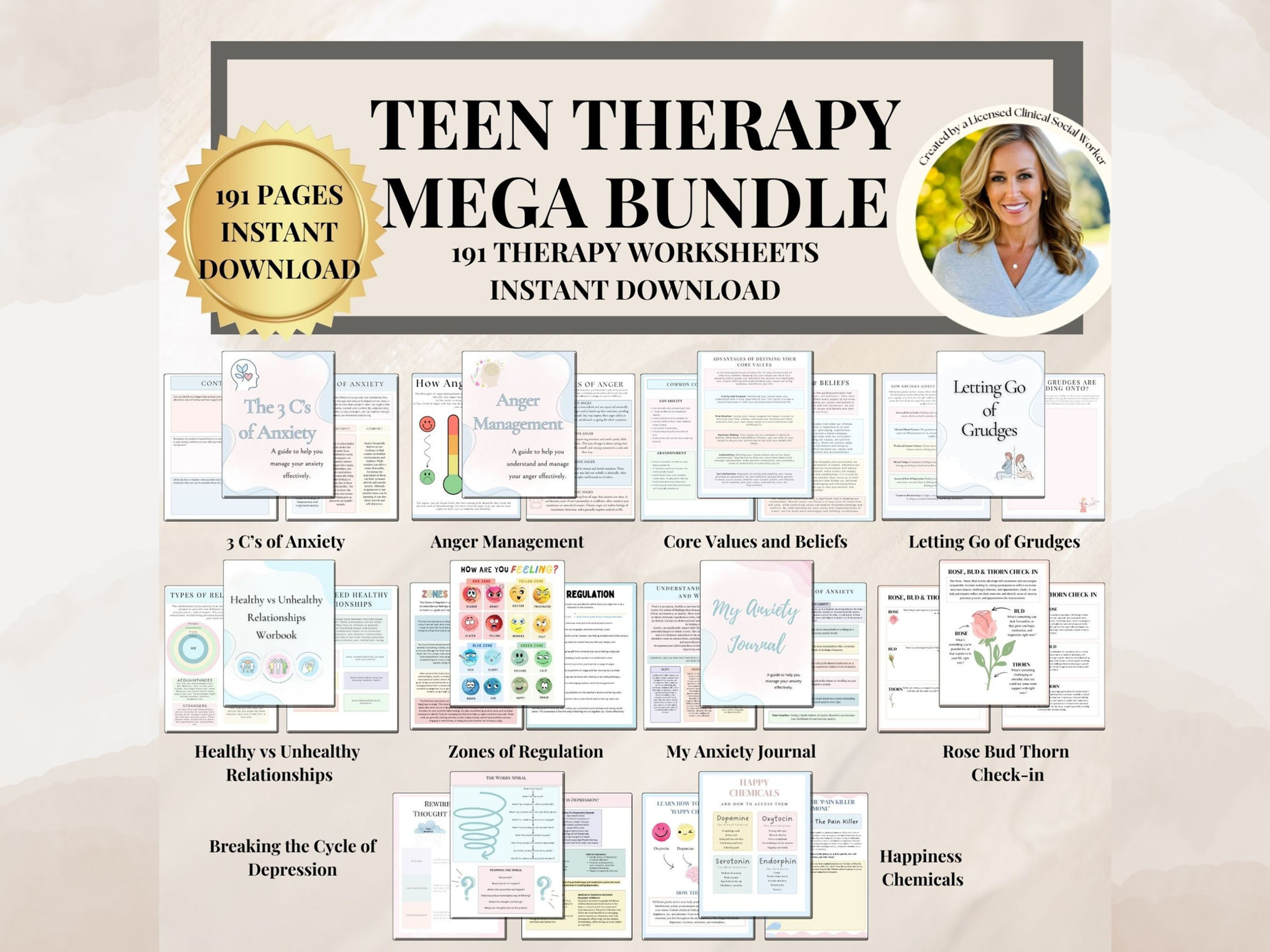 Teen Therapy Worksheet Mega Bundle Life Skills Worksheet Bundle, CBT DBT SEL