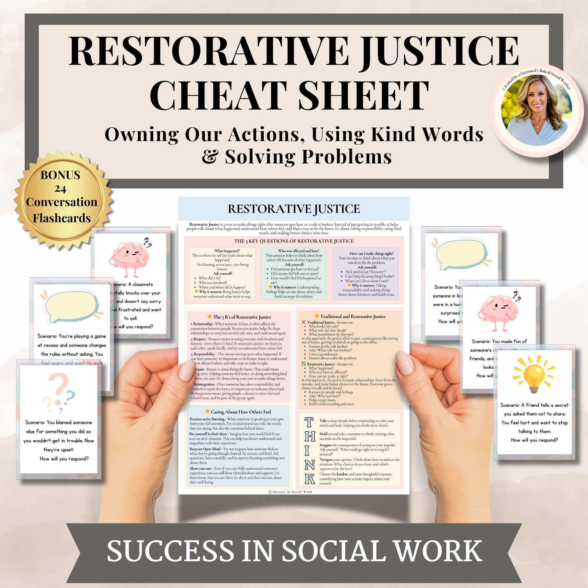 Restorative Justice Cheat Sheet Conflict Resolution Kids conversation prompts