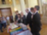 Regenbogenkuchenanschnitt