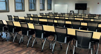 Conference room with tables and chairs