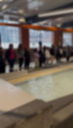 Group of people watching an indoor water tank