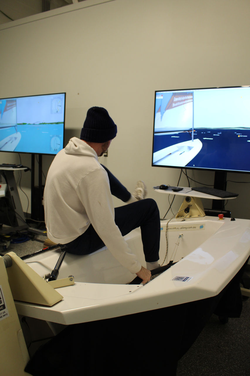 Man using a sailing simulator