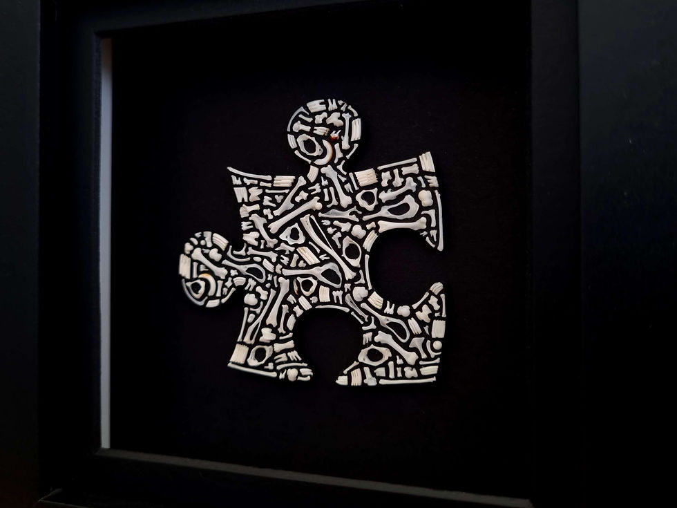 Thumbnail: Bone puzzle piece  Real tiny mice, shrew & vole bones  12x12cm  2024