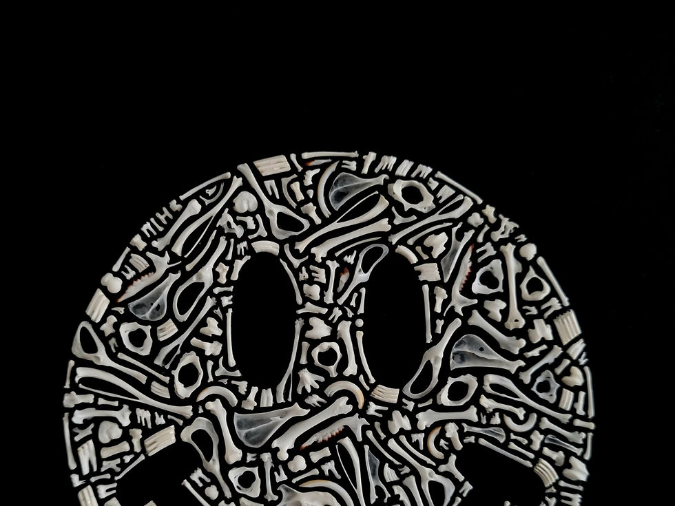 Thumbnail: Bone Smiley   Real tiny mice, shrew & vole bones  12x12cm  2024