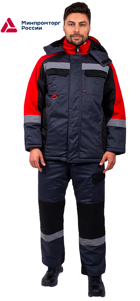 Костюм зимний Вектрон-2 (тк.Протек, 240) п/к, черный/красный/серый