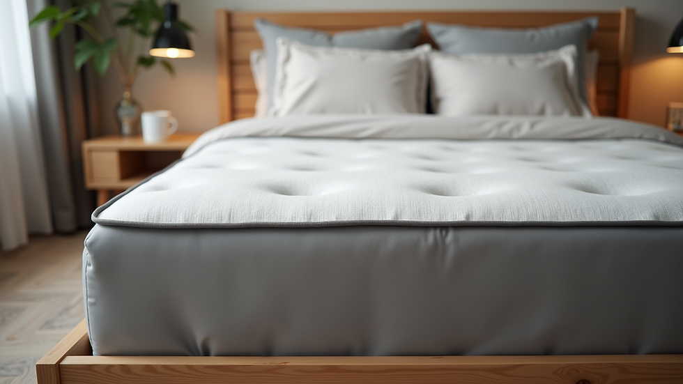 Eye-level view of a comfortable mattress on a stylish bed frame