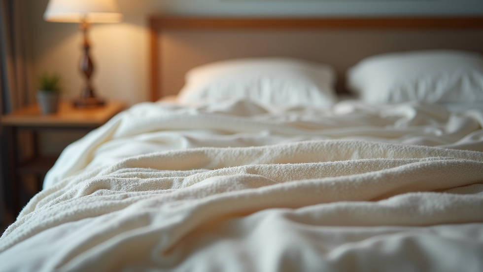 Close-up view of a luxurious mattress with plush bedding