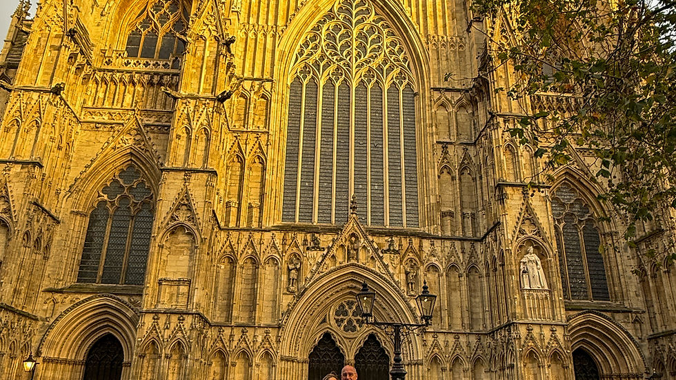 High angle view of York’s medieval city walls winding through the city