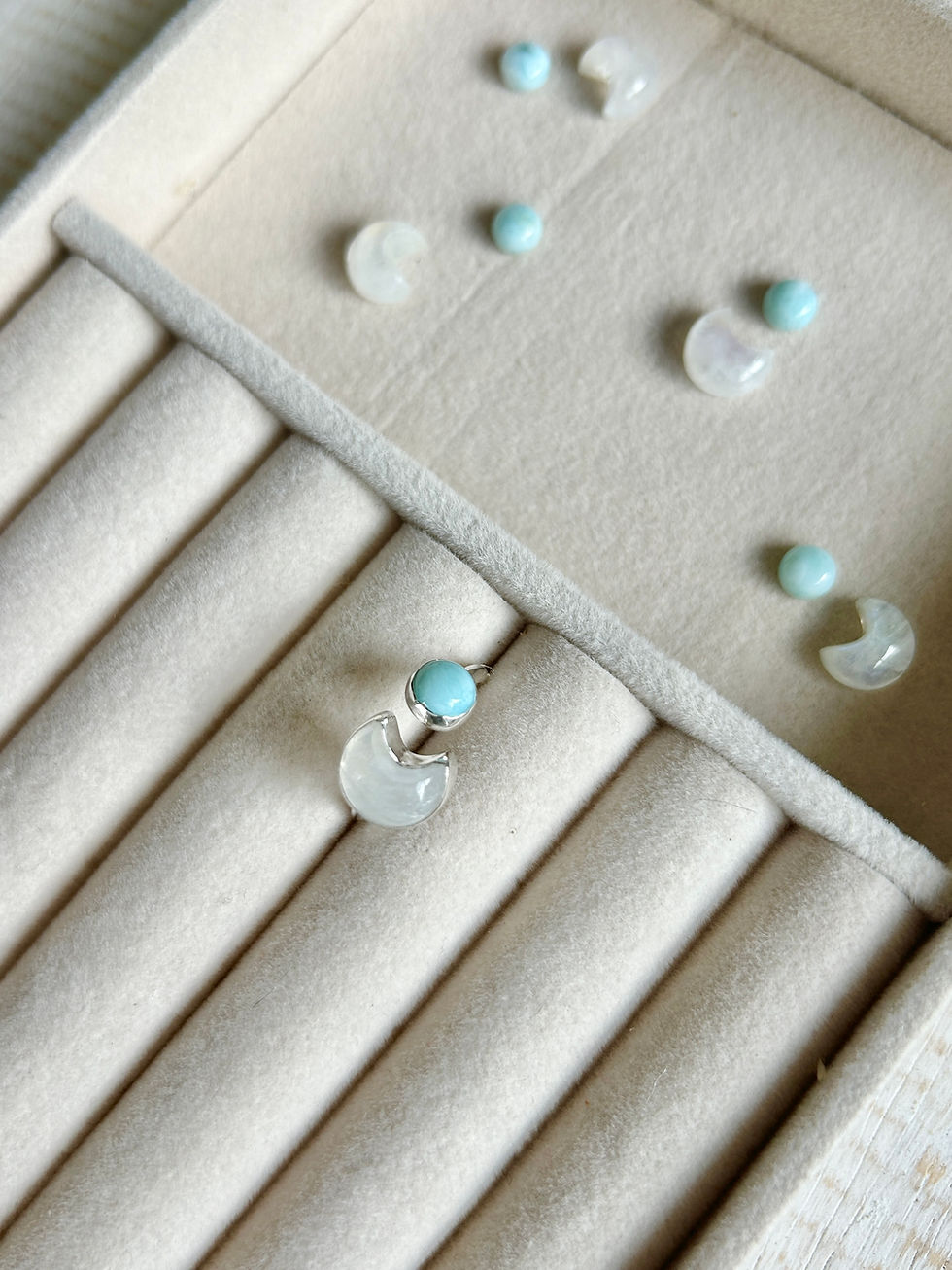 Thumbnail: Rainbow Moonstone + Larimar Ring in Sterling Silver