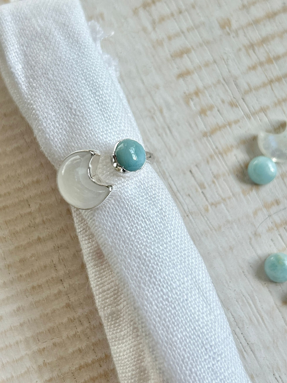 Thumbnail: Rainbow Moonstone + Larimar Ring in Sterling Silver