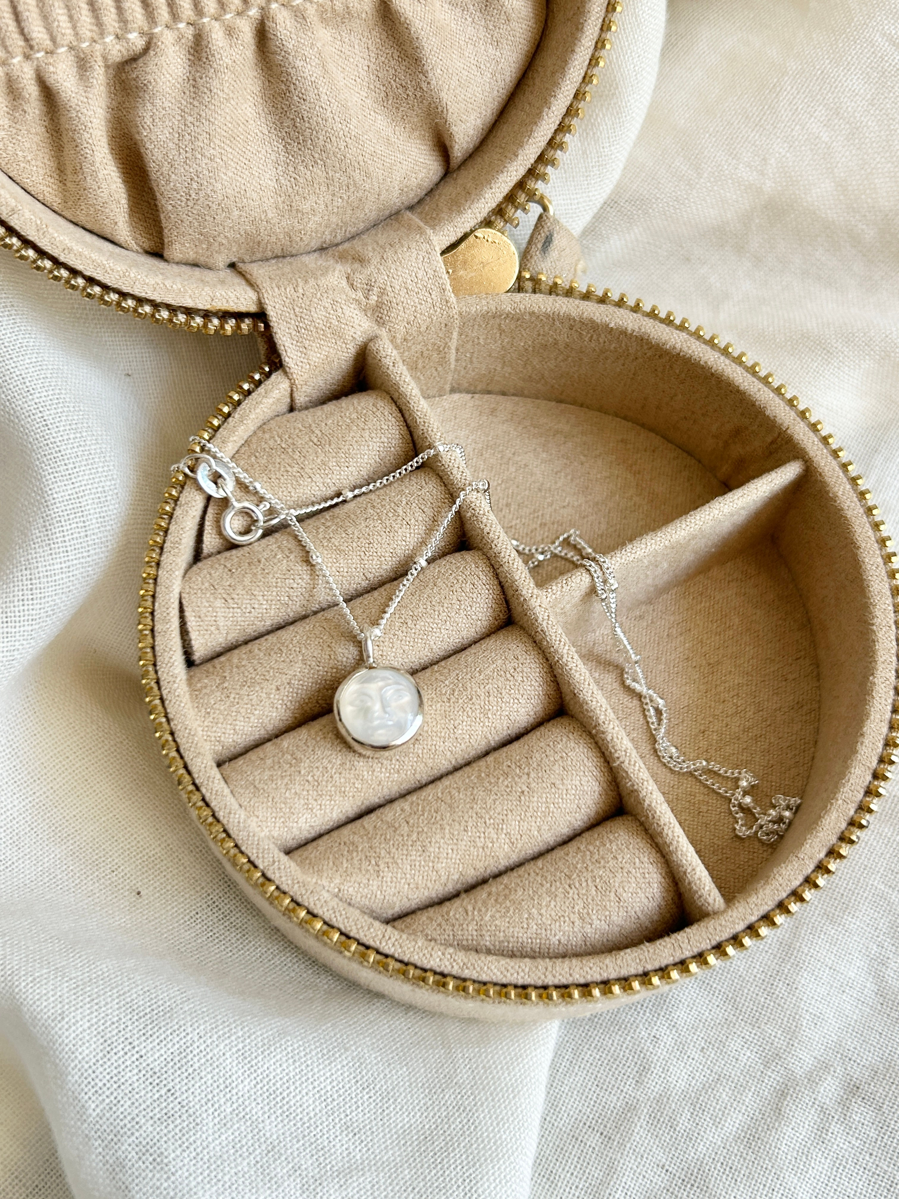 Mother of Pearl Man in the Moon Necklace in Sterling Silver