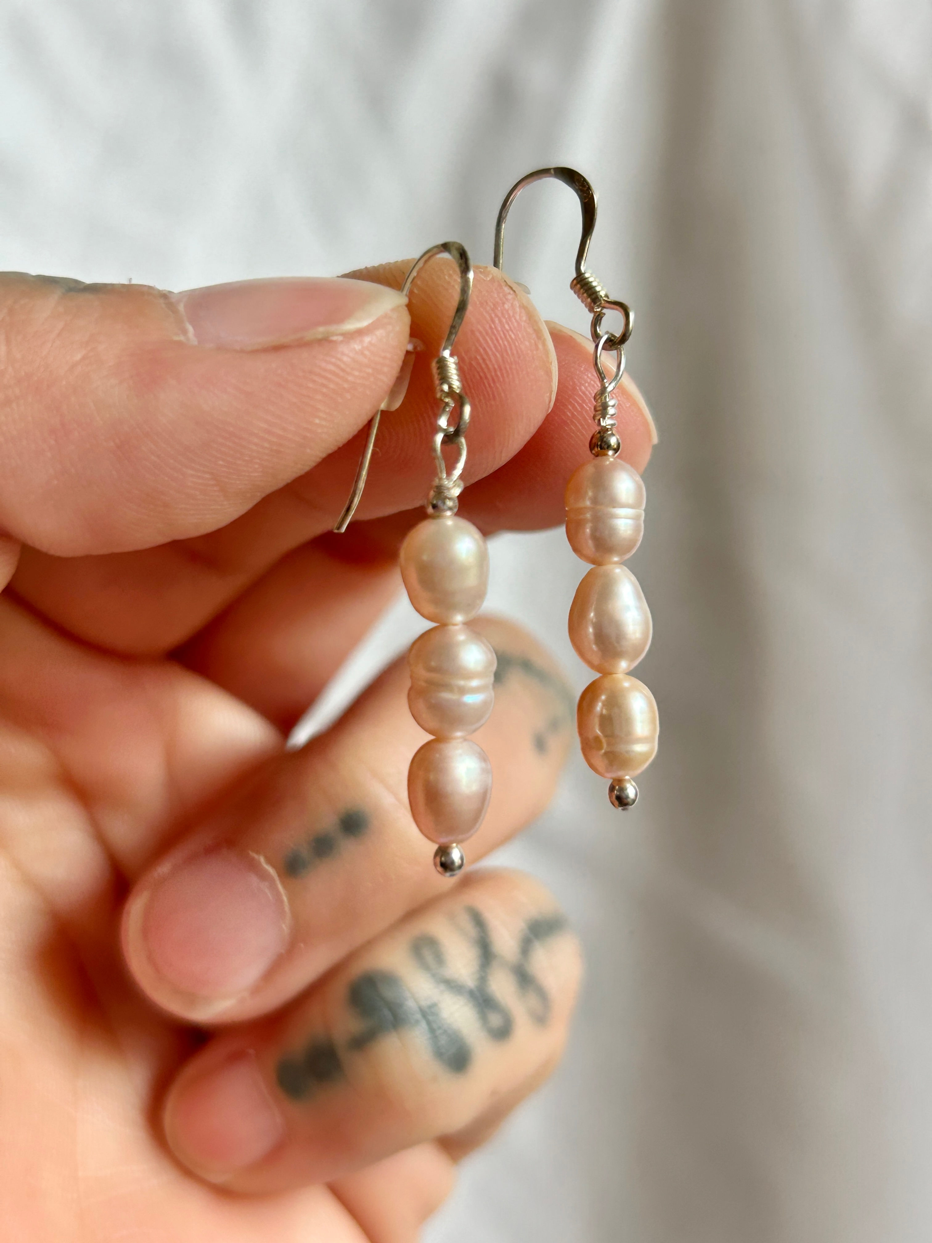 Pink Freshwater Pearl Drop Earrings in Sterling Silver