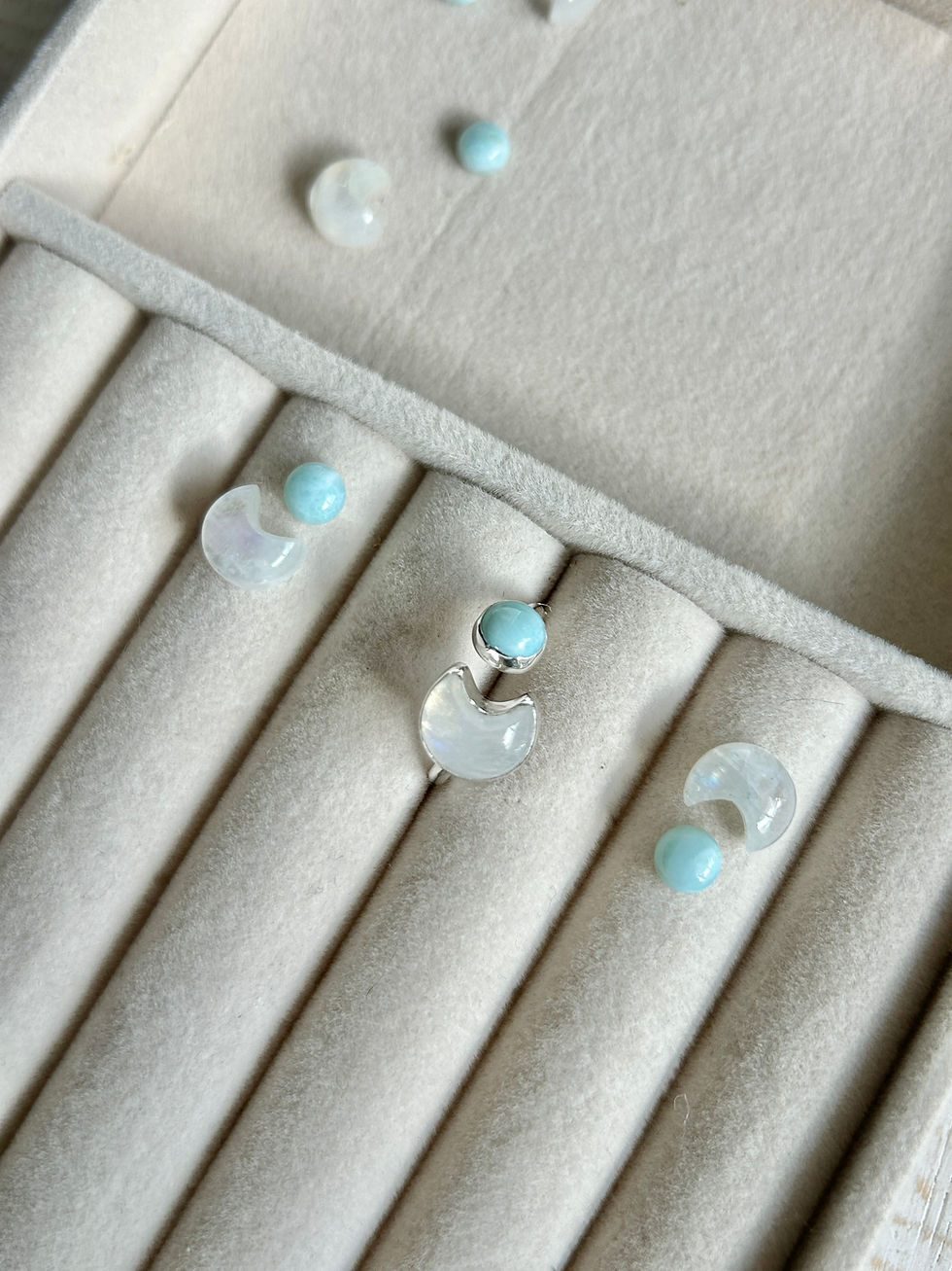 Thumbnail: Rainbow Moonstone + Larimar Ring in Sterling Silver