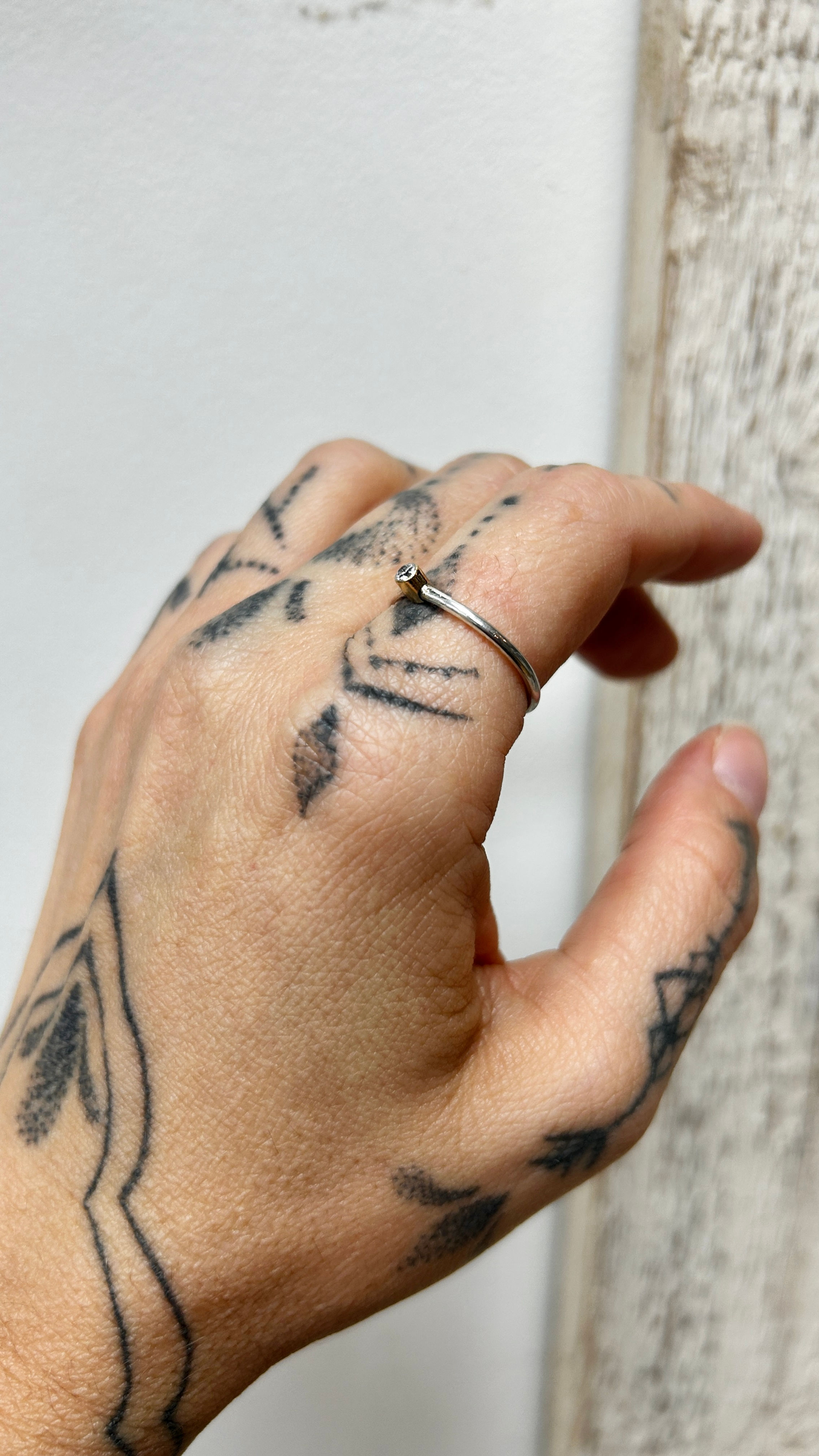 Dainty Silver Stacker with Gold Set CZ