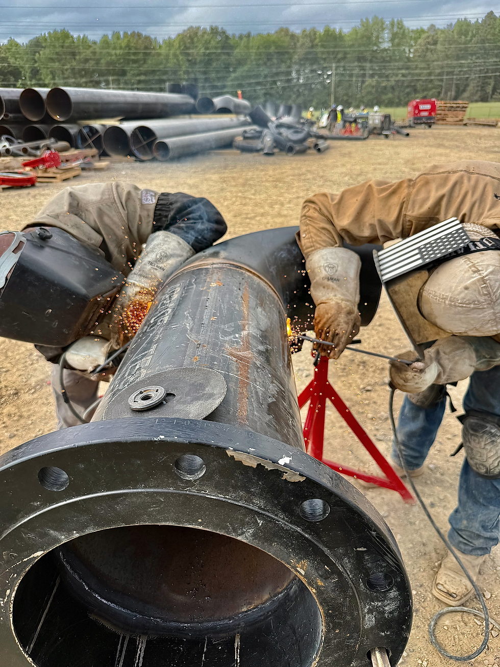 Welding pipe in Southaven, Mississippi.