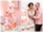 Couple cuts cake at wedding.