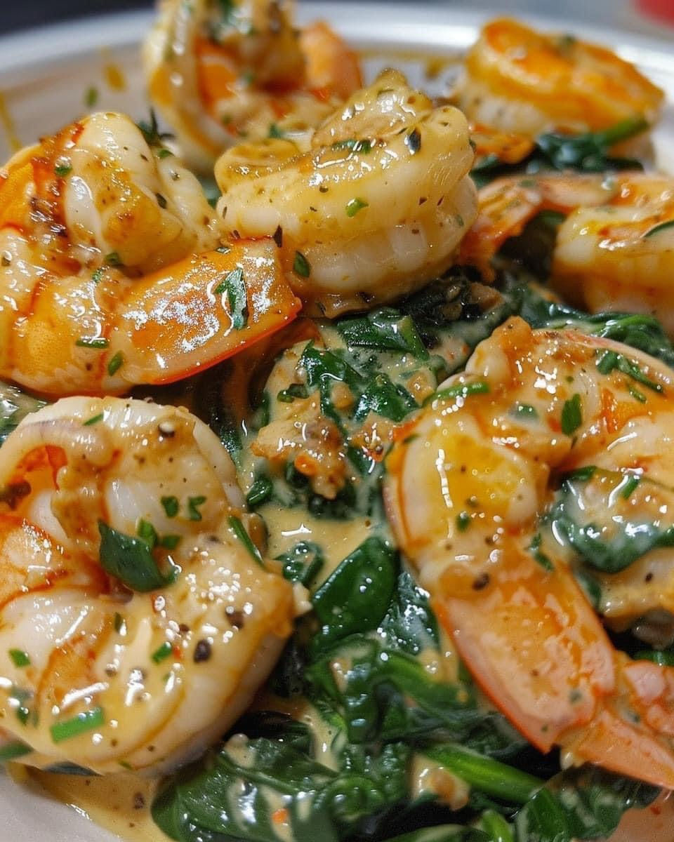 Creamy shrimp and spinach dish