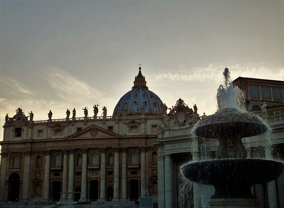 Facade of Saint Peter's Basilica and Maderno's fountain in St. Peter's Square, Vatican City