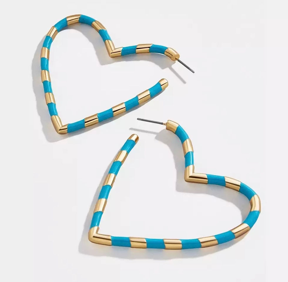 Thumbnail: Rainbow and Gold Striped Heart Hoop Earrings