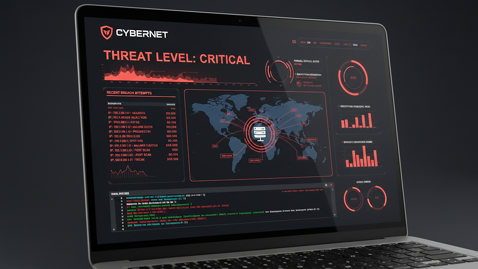 Close-up view of a laptop screen showing cybersecurity software dashboard