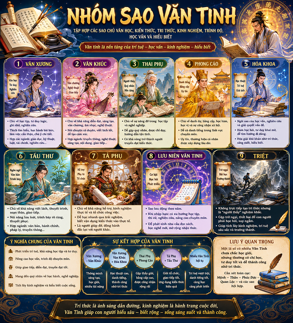 NHÓM SAO VĂN TINH TRONG TỬ VI – NỀN TẢNG CỦA TRI THỨC, HỌC VẤN VÀ NĂNG LỰC NHẬN THỨC