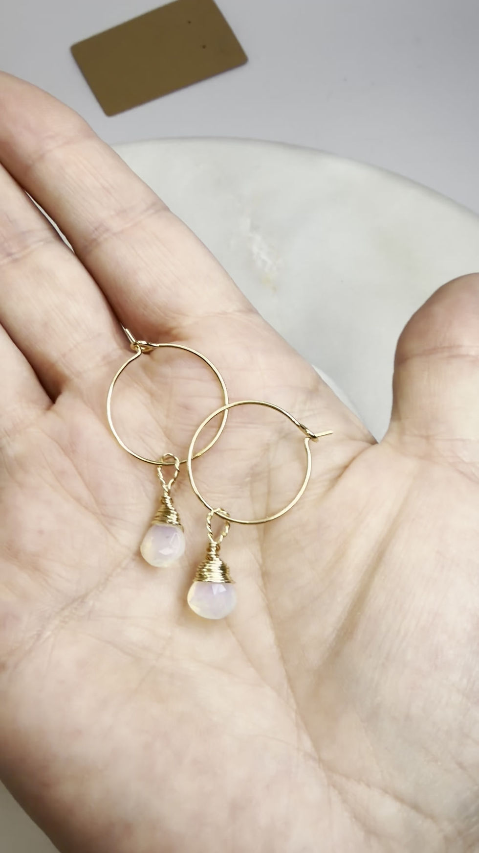Thumbnail: 14k Gold Over 925 Sterling Silver Ethiopian Opal Hoop Earrings 
