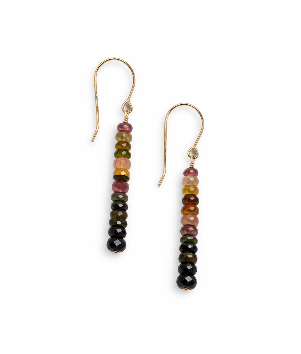 Gold Filled Mixed Tourmaline Gemstone Dangle Hook Earrings 