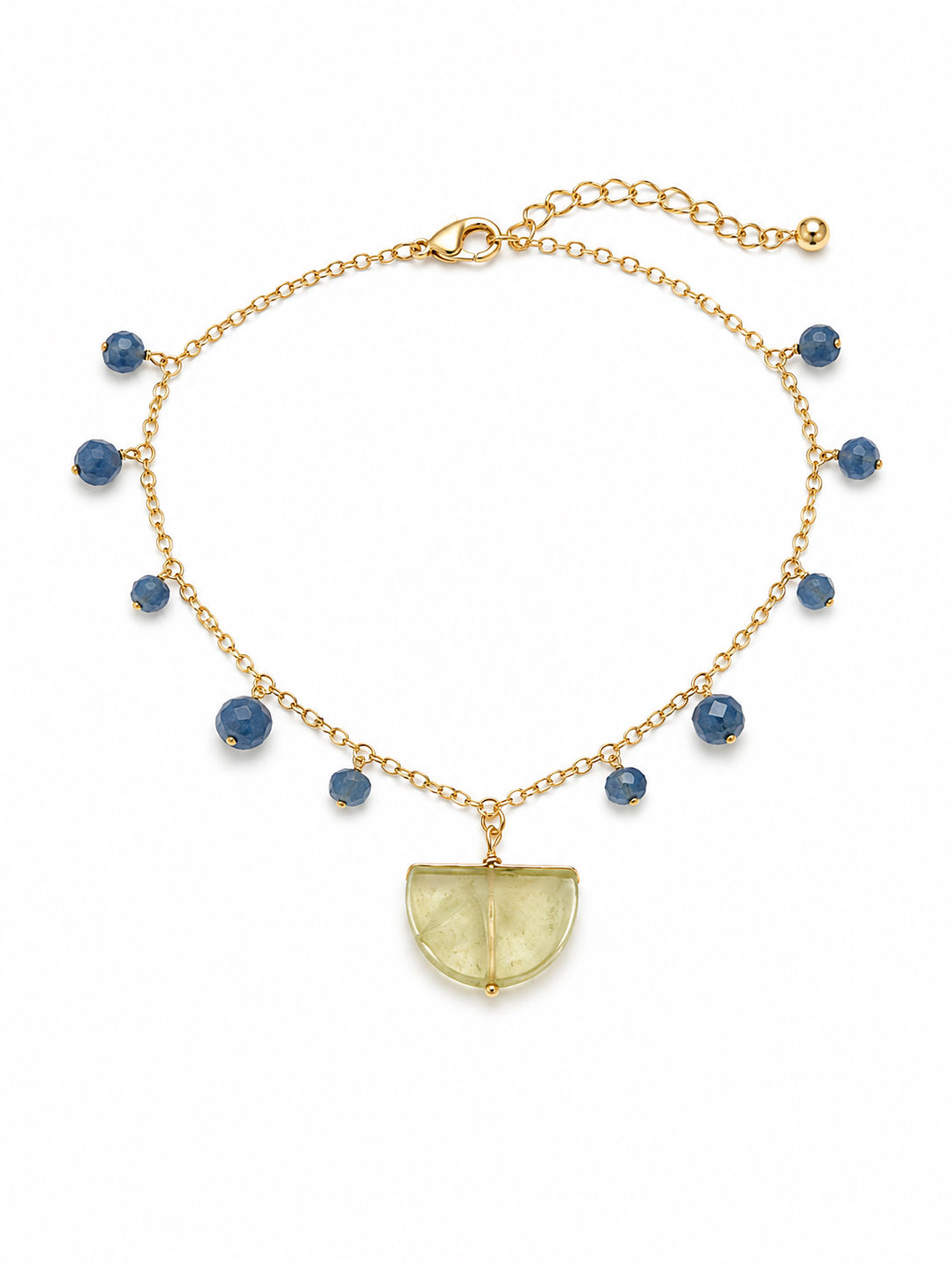 Gold Filled Lemon Lemon Quart & Aquamarine Dangles Anklet 