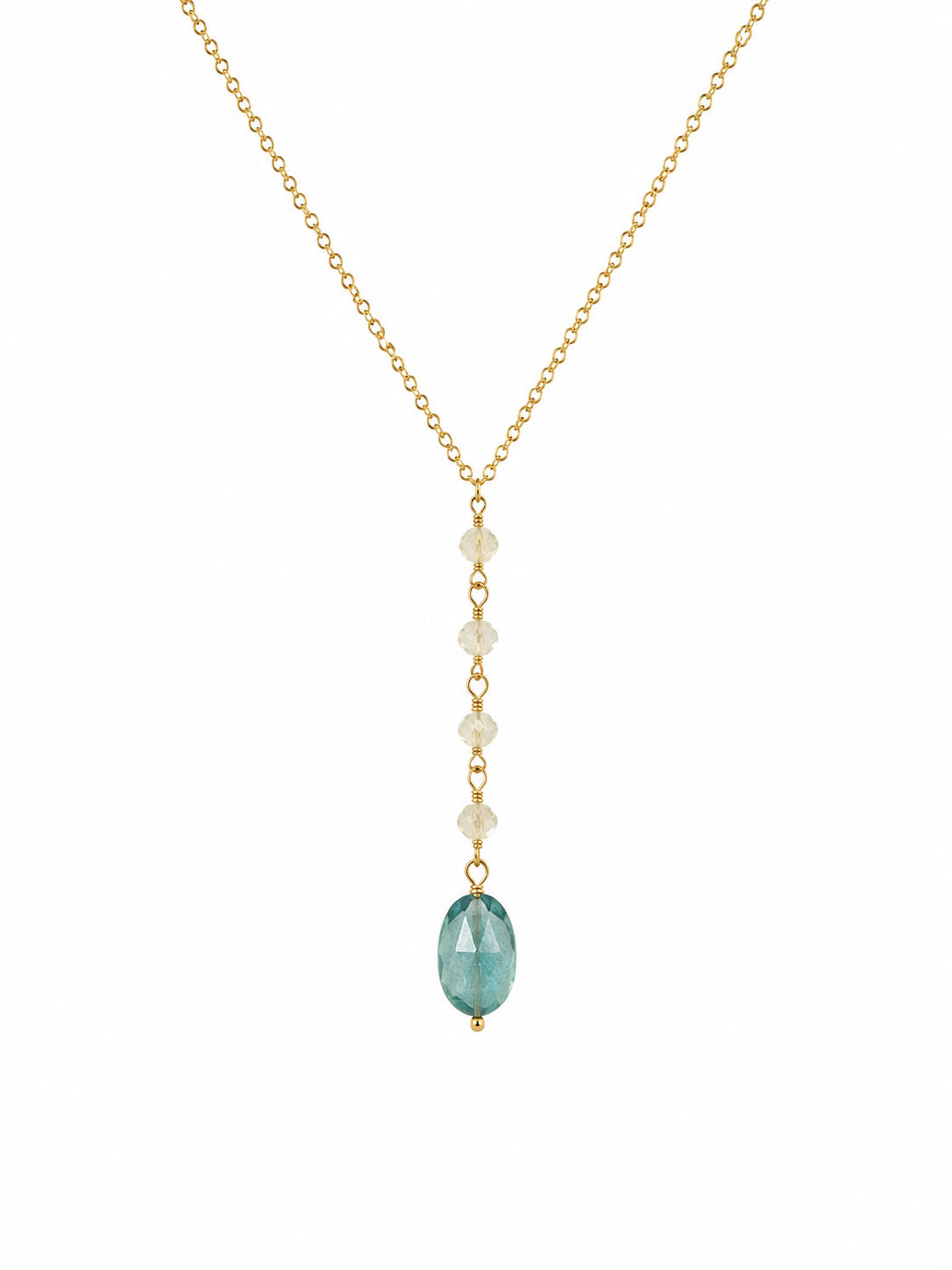 Gold Filled Kyanite & Lemon Quartz Gemstone Lariat Necklace 