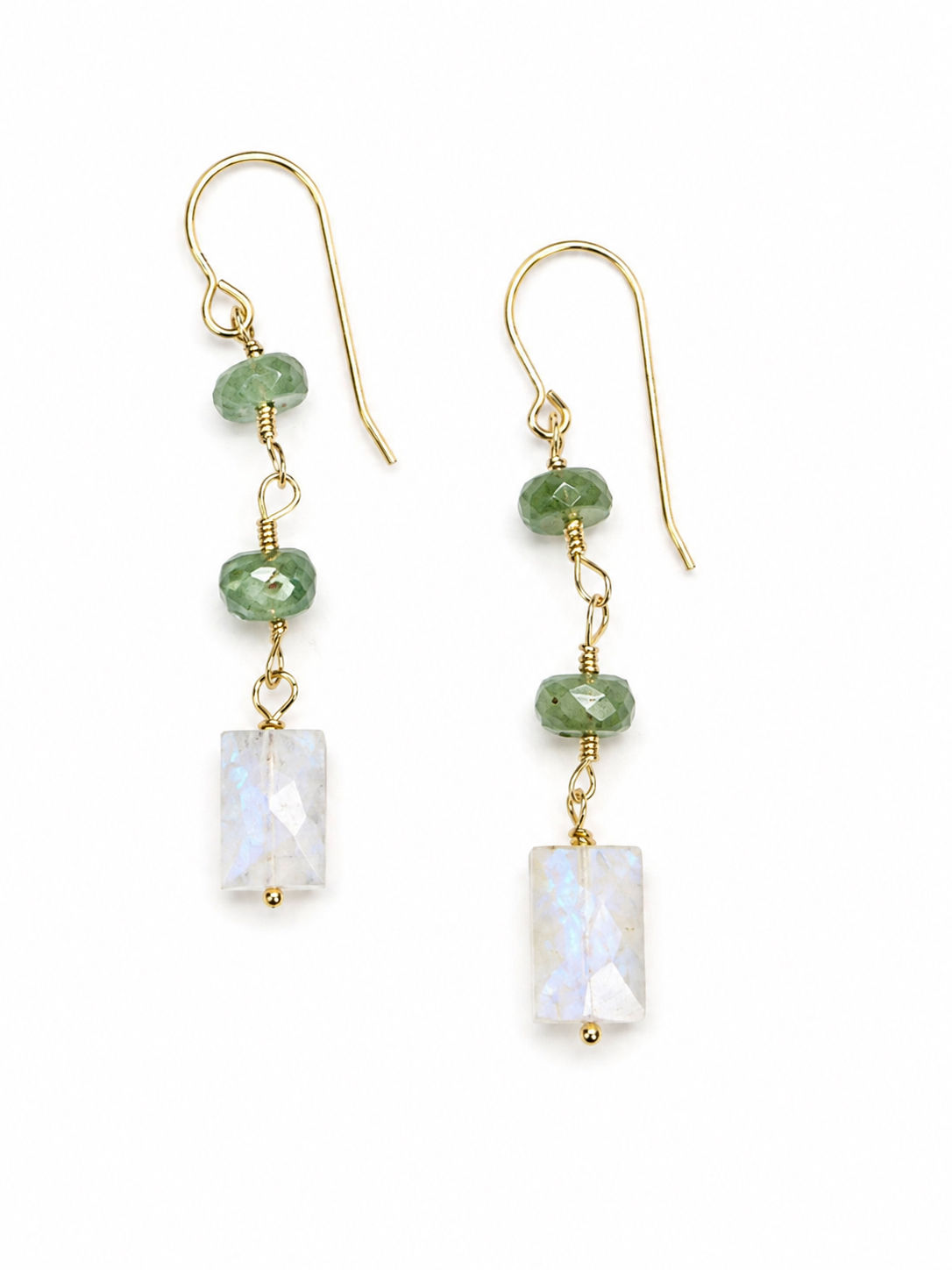 Gold Filled Green Kyanite & Moonstone Gemstone Hook Dangle Earrings