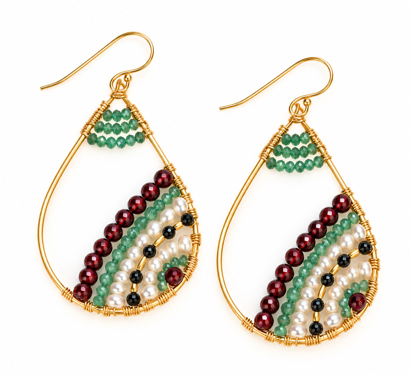 Gold Filled Multi-Gemstone Teardrop Hook Earrings