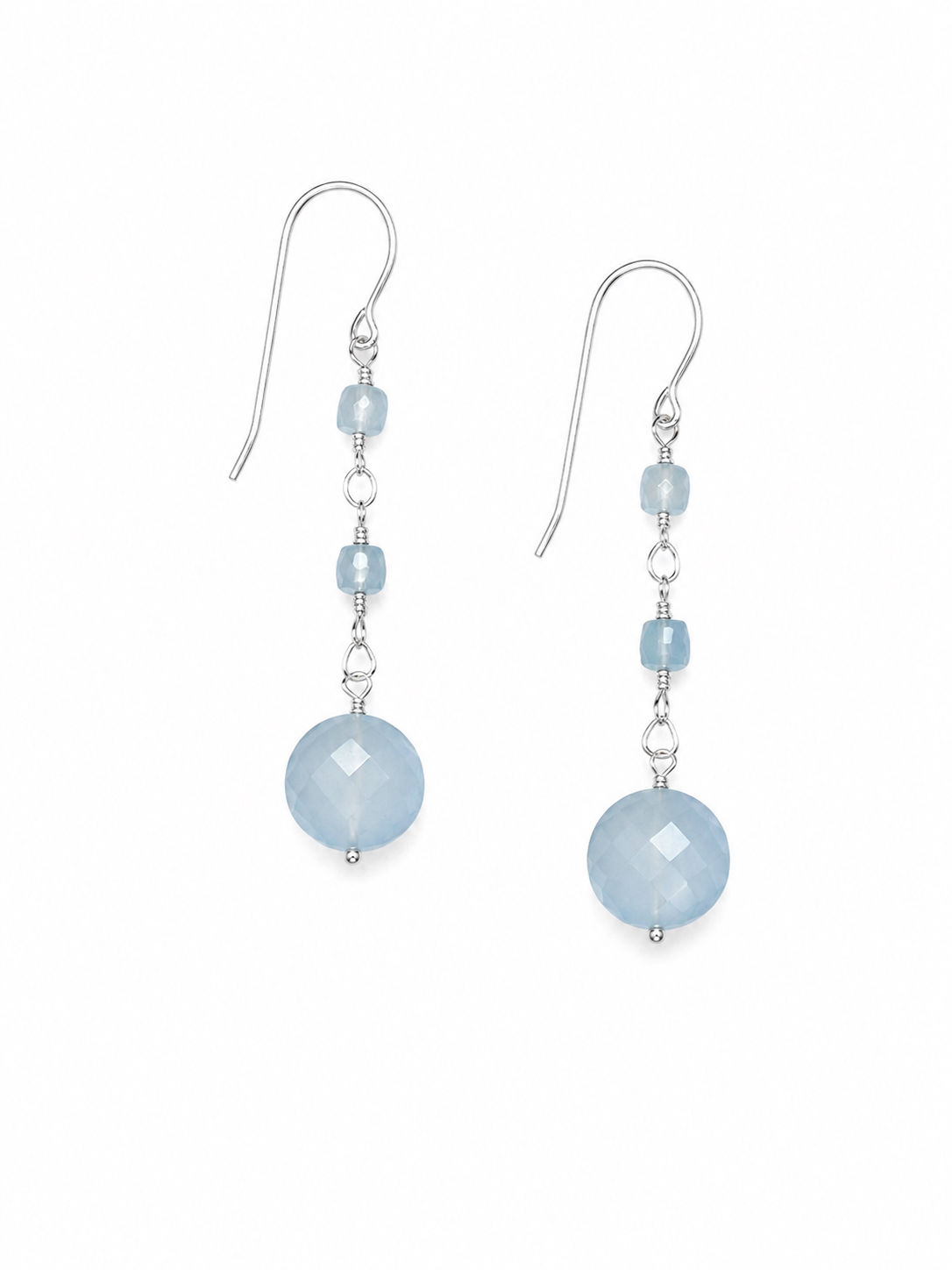 925 Sterling Silver Aquamarine Gemstone Hook Dangle Earrings