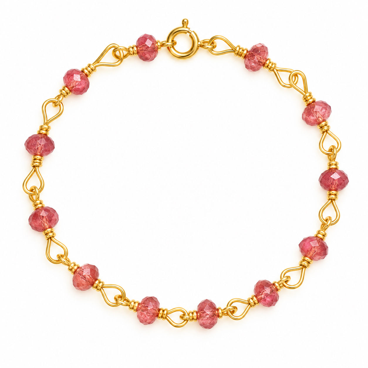 Gold Filled Wire Wrapped Strawberry Quartz Gemstone Bracelet