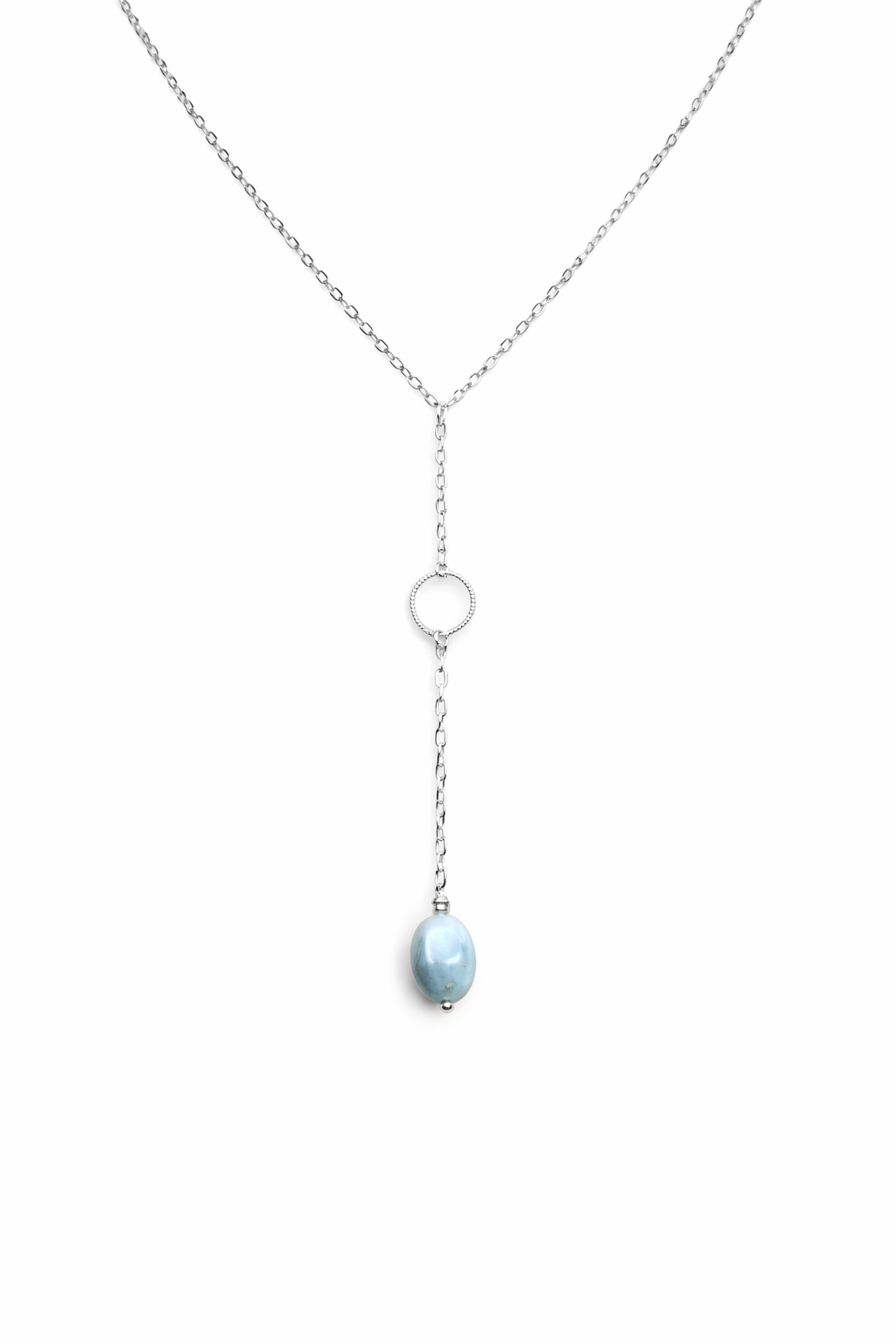 925 Sterling Silver Larimar Lariat Necklace