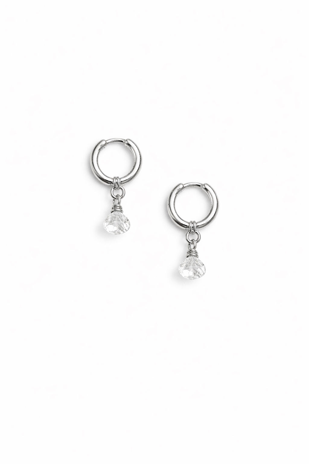 925 Sterling Silver Crystal Quartz Gemstone Huggie Earrings 