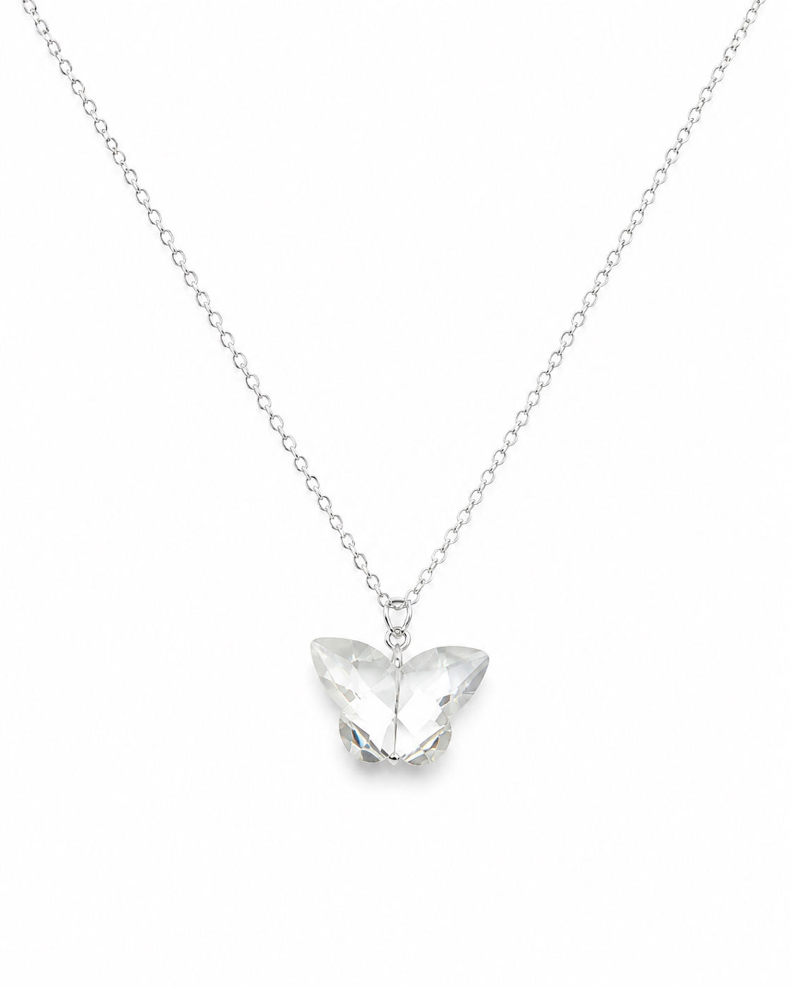 925 Sterling Silver Crystal Quartz Butterfly Necklace