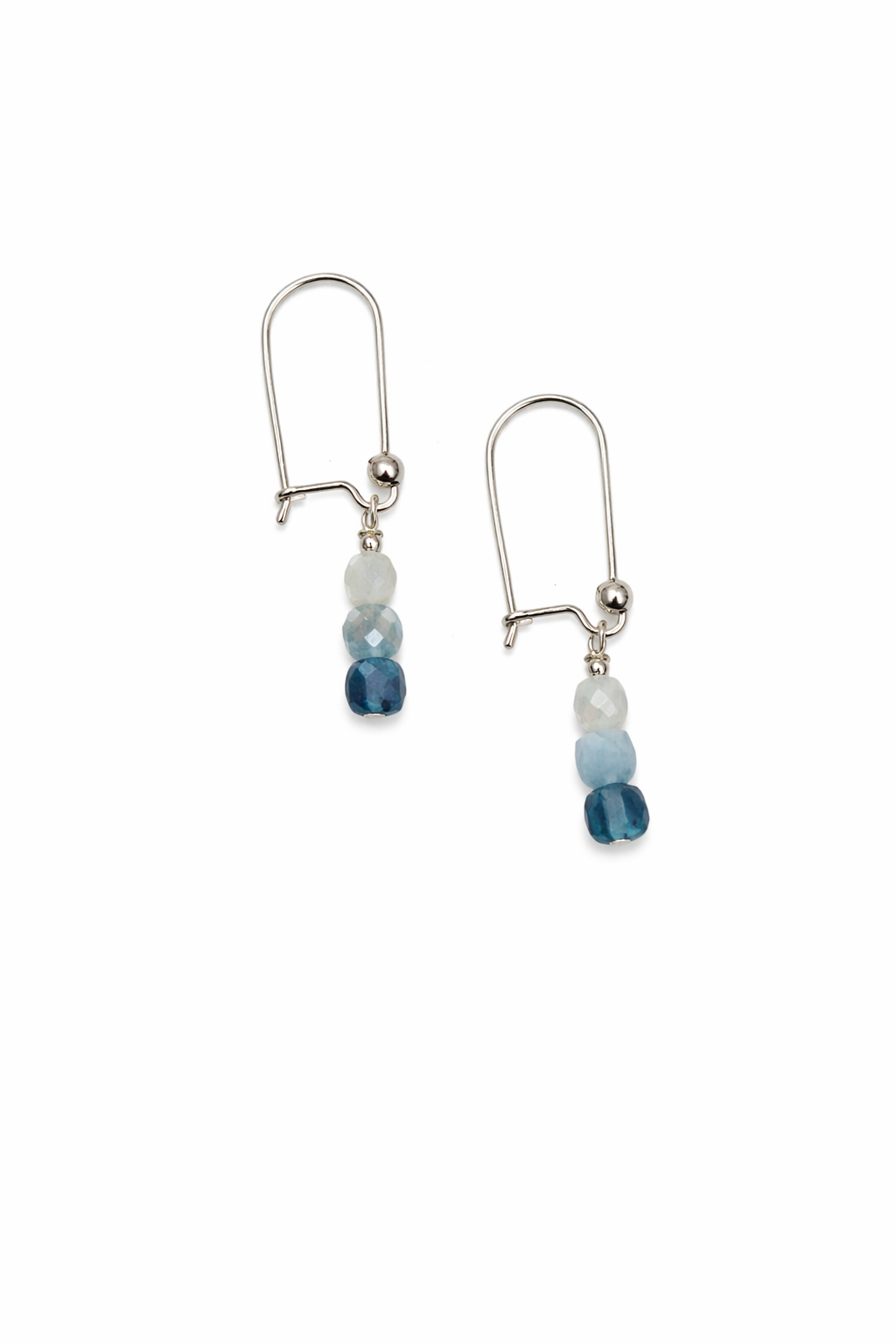 925 Sterling Silver Blue Tourmaline Dangle Hoop Earrings