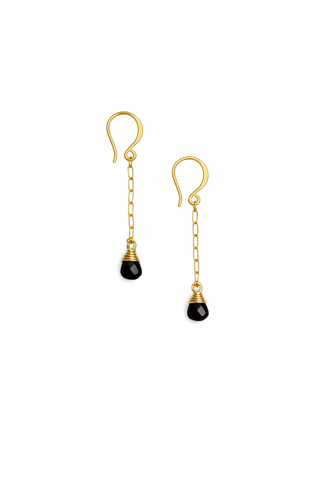 14k Gold Over 925 Sterling Silver Black Onyx Gemstone Dangle Hook Earrings