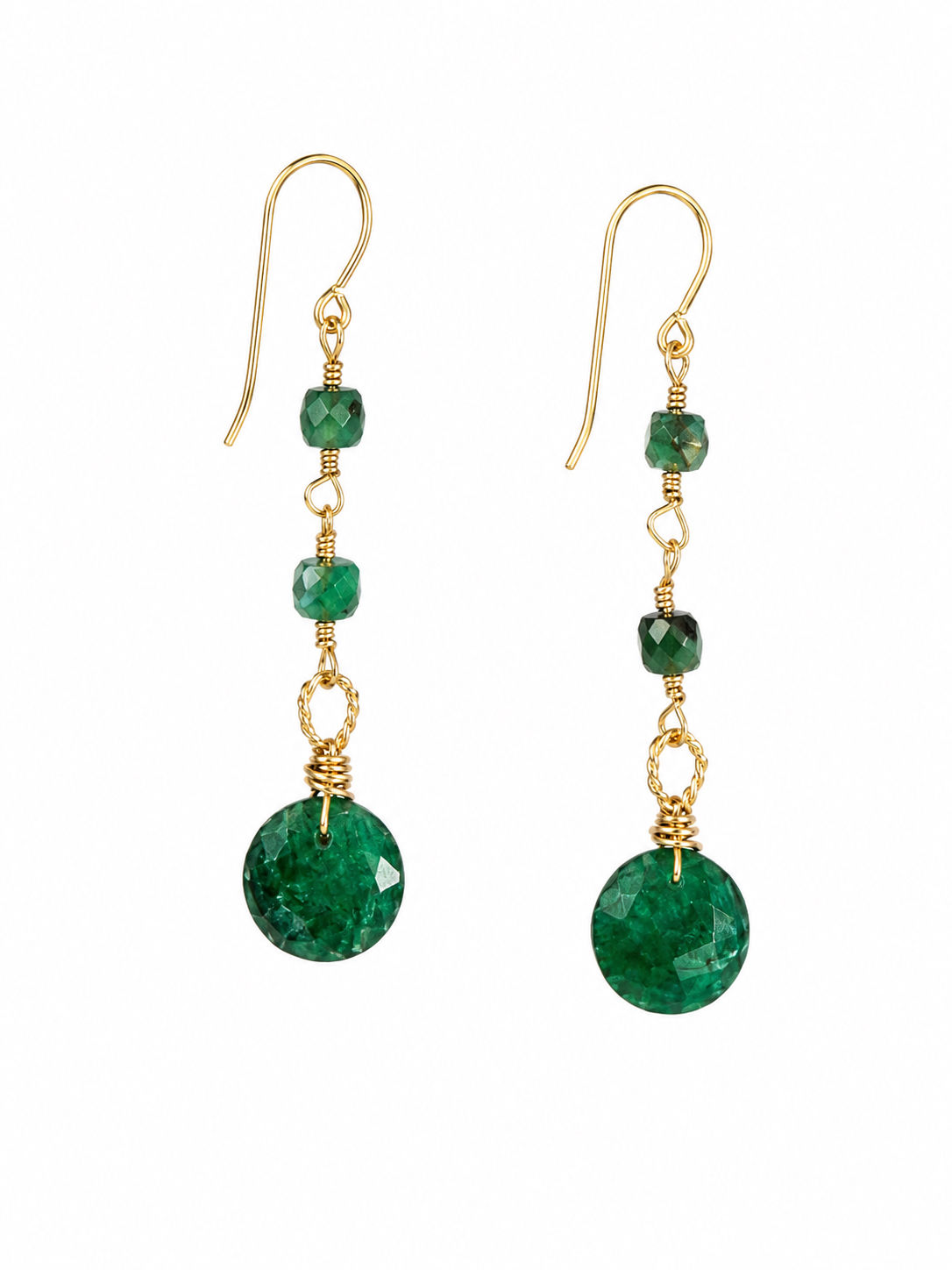 Gold Filled Emerald Gemstone Hook Dangle Earrings