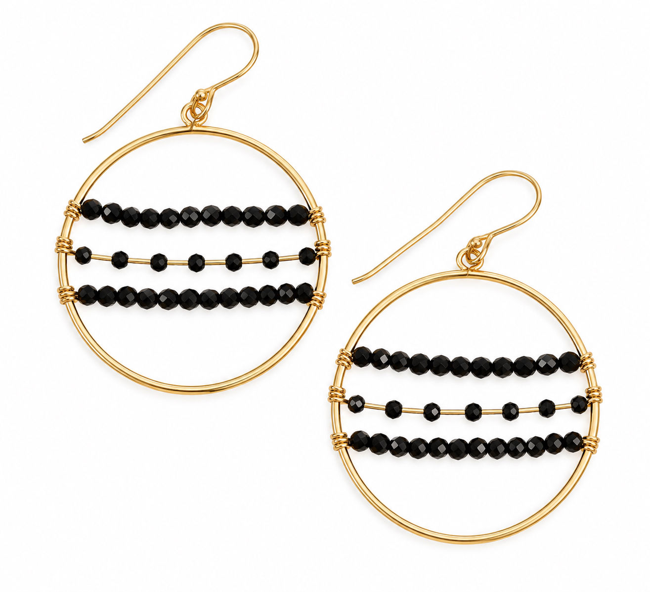 Gold Filled Black Spinel Gemstone Hook Earrings