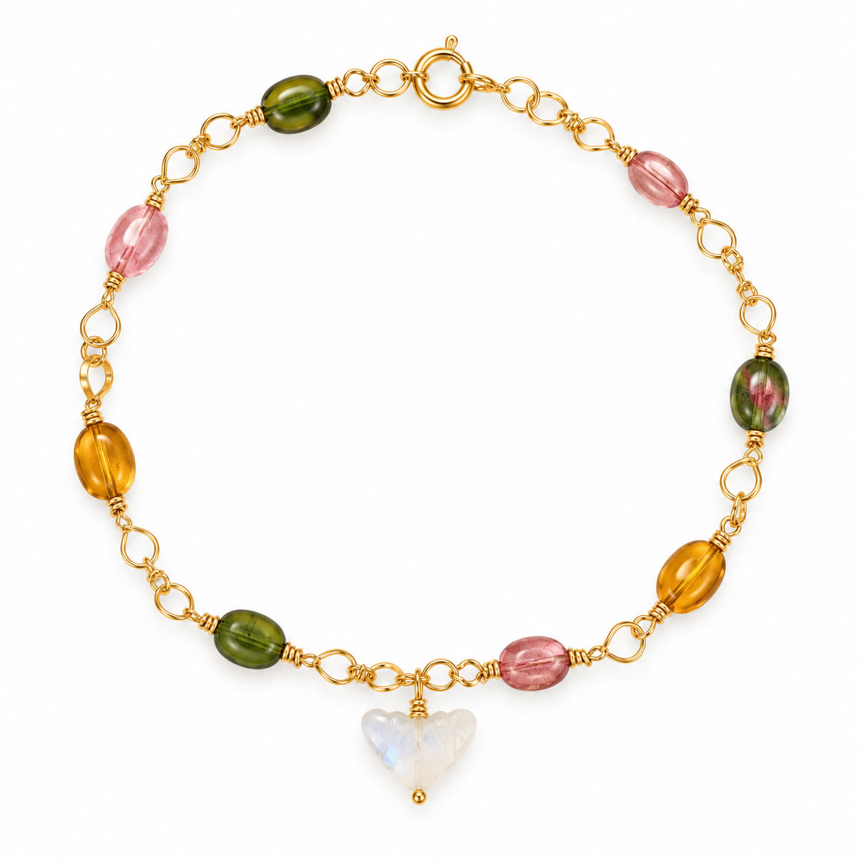 Gold Filled Tourmaline & Moonstone Bird Bracelet