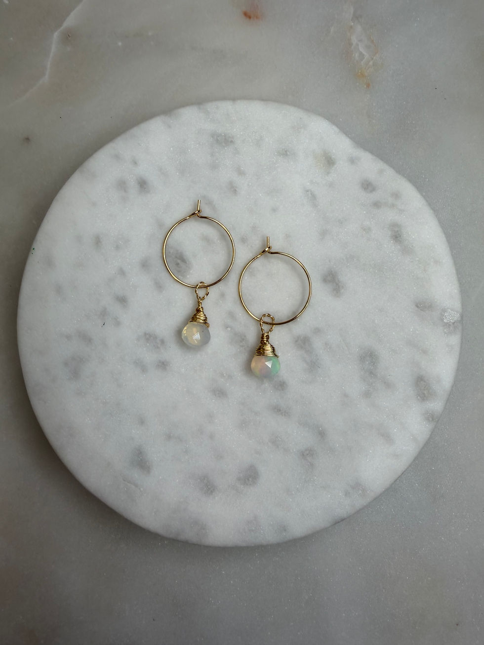Thumbnail: 14k Gold Over 925 Sterling Silver Ethiopian Opal Hoop Earrings 