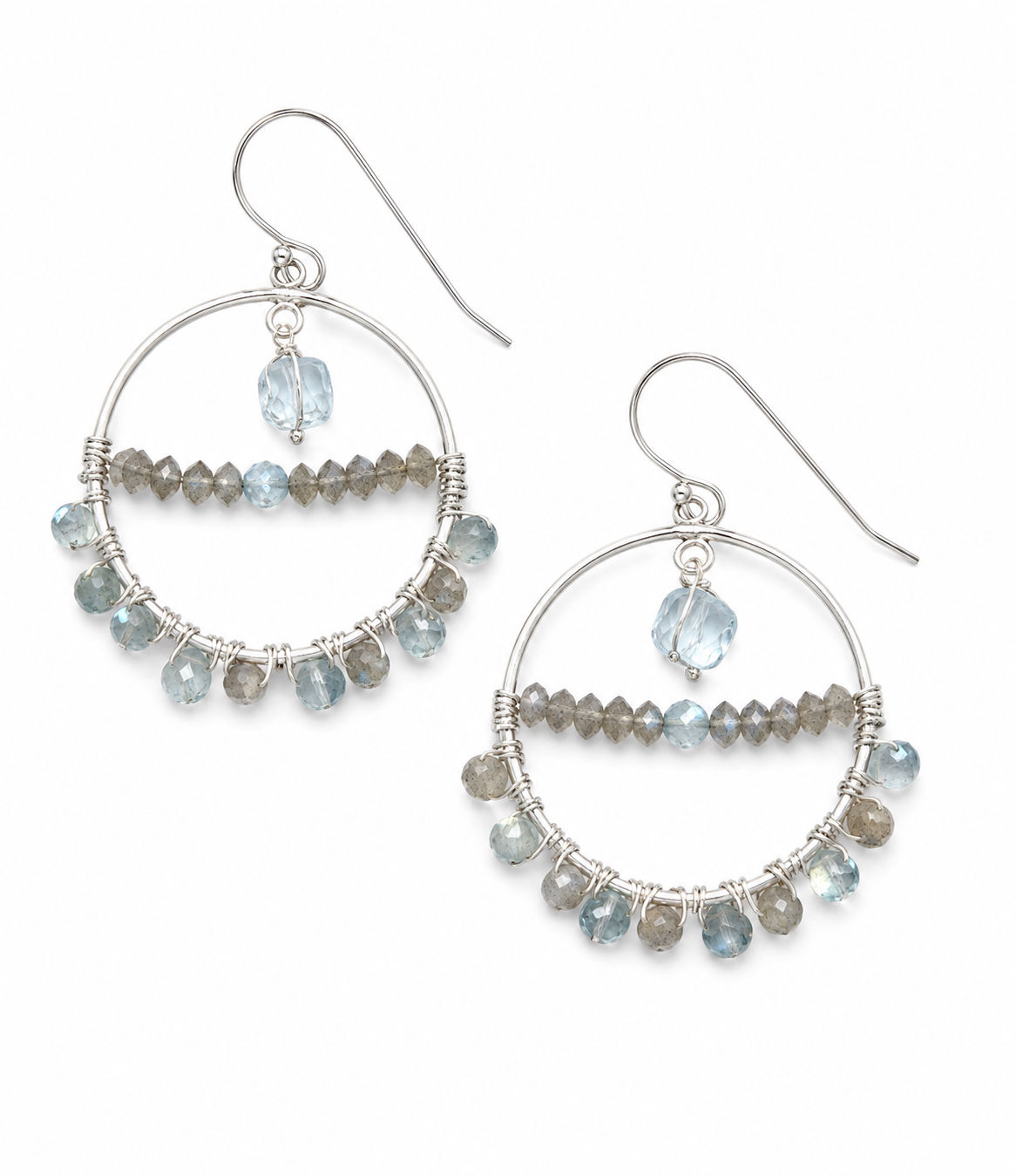 925 Sterling Silver Blue Topaz & Labradorite Gemstone Hook Earrings