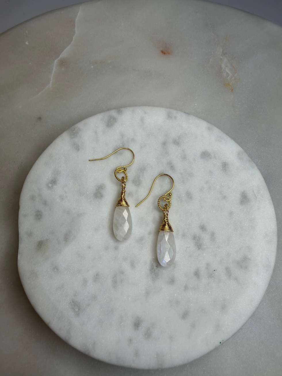 Thumbnail: 14k Gold Over 925 Sterling Silver Moonstone Gemstone Hook Ear