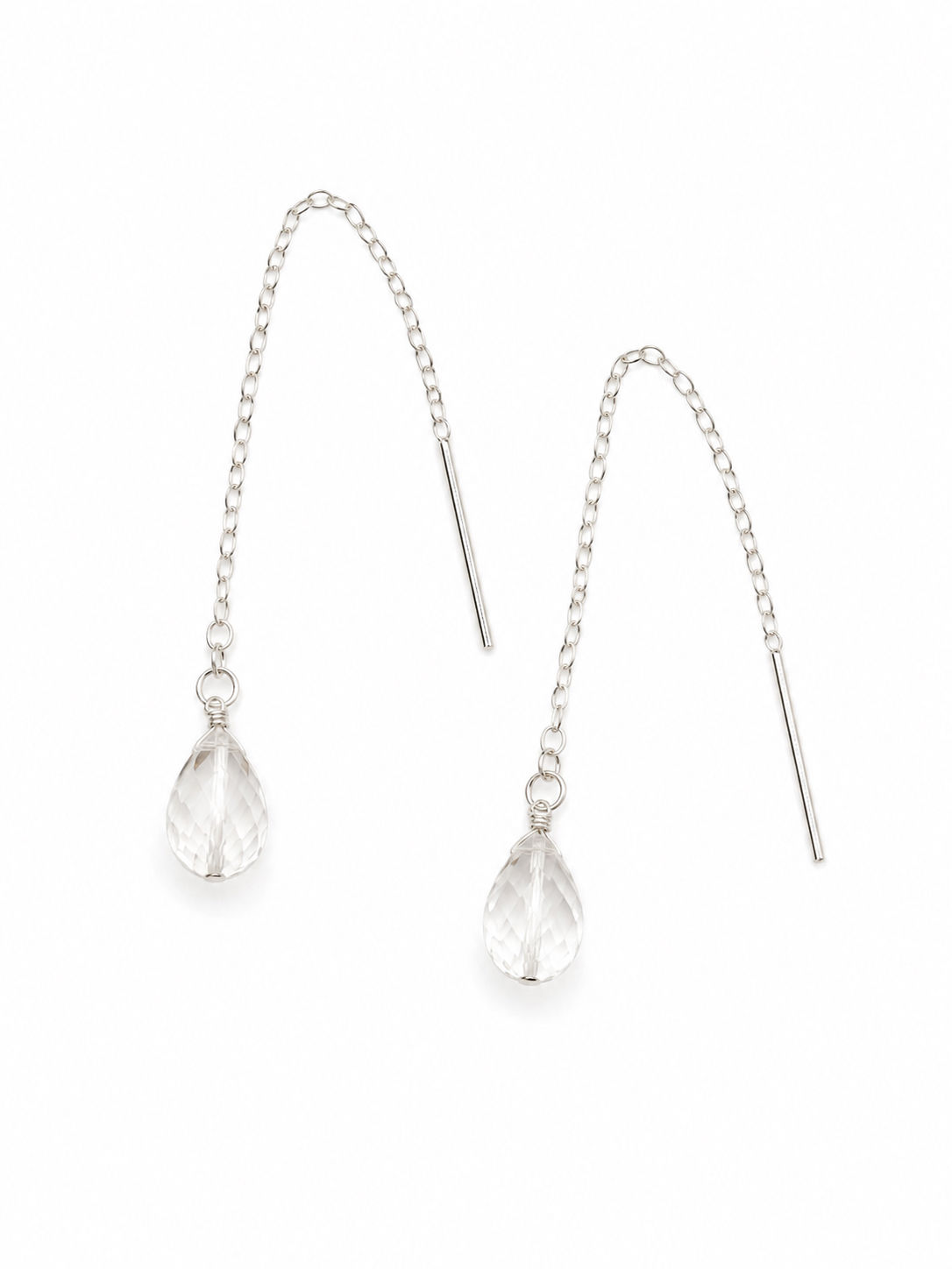 925 Sterling Silver Crystal Quartz Threader Earrings 